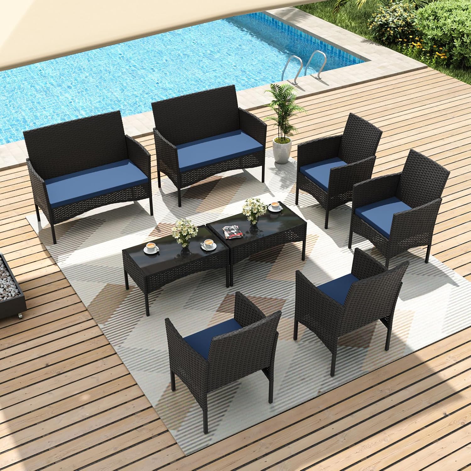Outdoor Furniture Loveseat - 8-delige tuinmeubelset, wicker buitenmeubilair met 4