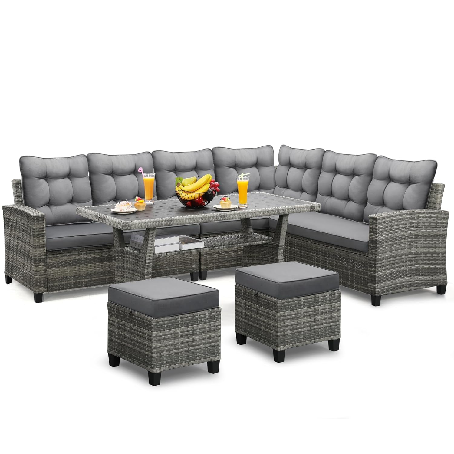 Outdoor Furniture Cushion - 6-delige terrasmeubilairset, eet- en conversatieset, grijs