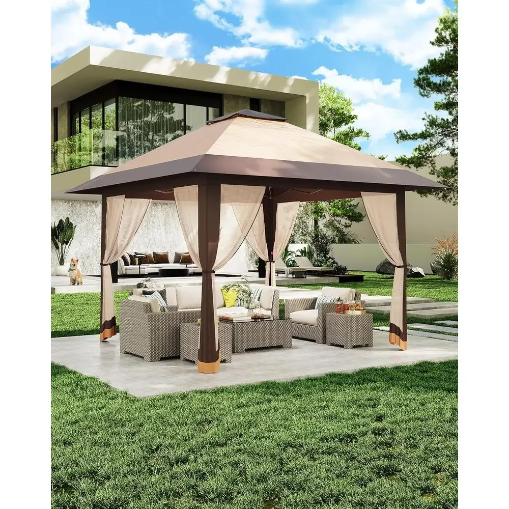 Outdoor Furniture Balcony - 13x13 buitenpaviljoen met gaasafdekking, verstelbare hoogte
