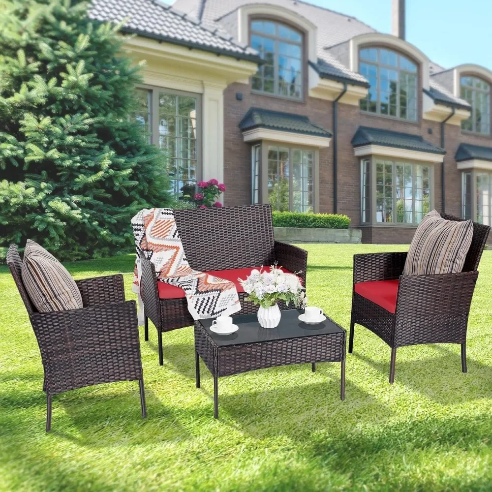 Outdoor Furniture Loveseat - Set 4-delige conversatiesets rieten rotan stoelen