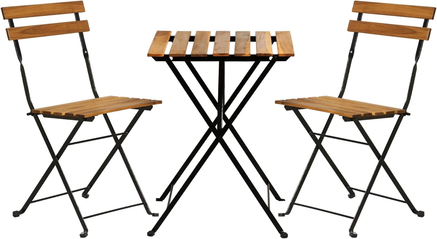 Outdoor Furniture Balcony - Natuurhouten 3-delige opvouwbare bistroset voor op