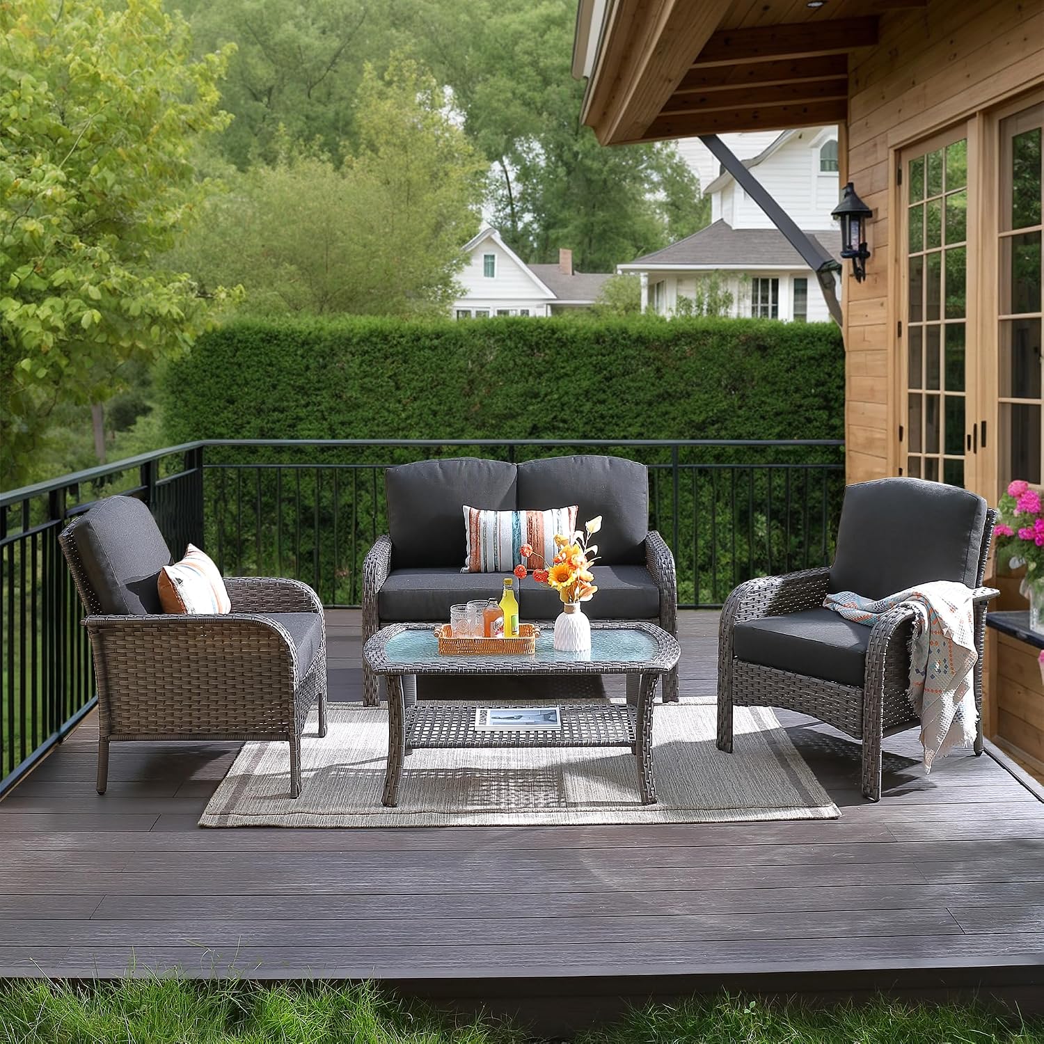 Outdoor Furniture Loveseat - All Weather Wicker Loveseat Sofa Set