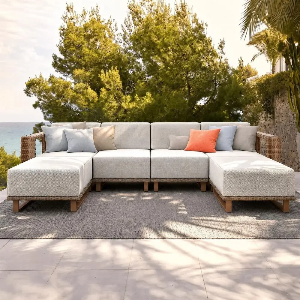 Outdoor Furniture Luxury - 6-delige rieten bankstel voor buiten met