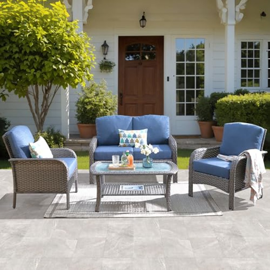 Outdoor Furniture Loveseat - 4-delige tuinmeubelset, buitenbank van wicker met
