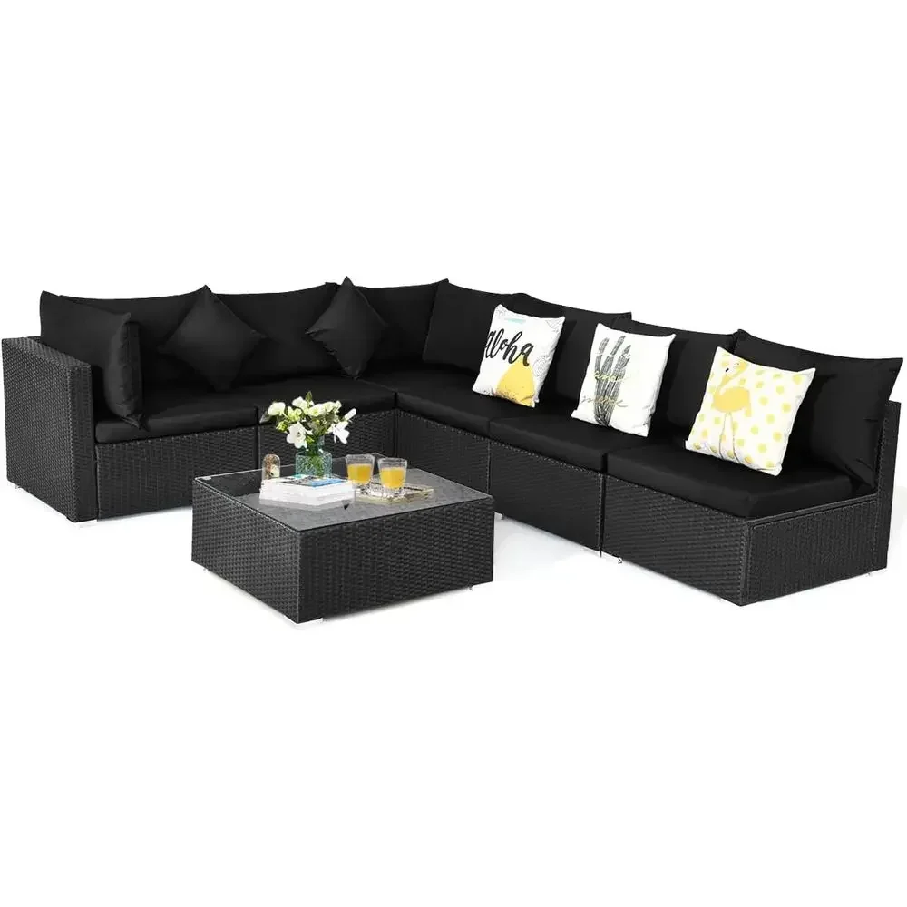 Outdoor Furniture Balcony - 6-persoons buitenmeubelset van wicker met salontafel