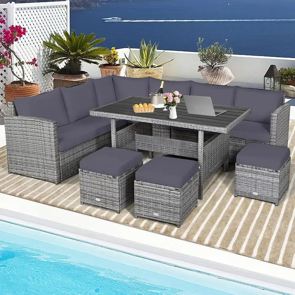 Grijze 7-delige rotan tuinmeub - Outdoor Furniture Balcony recensie en prijs