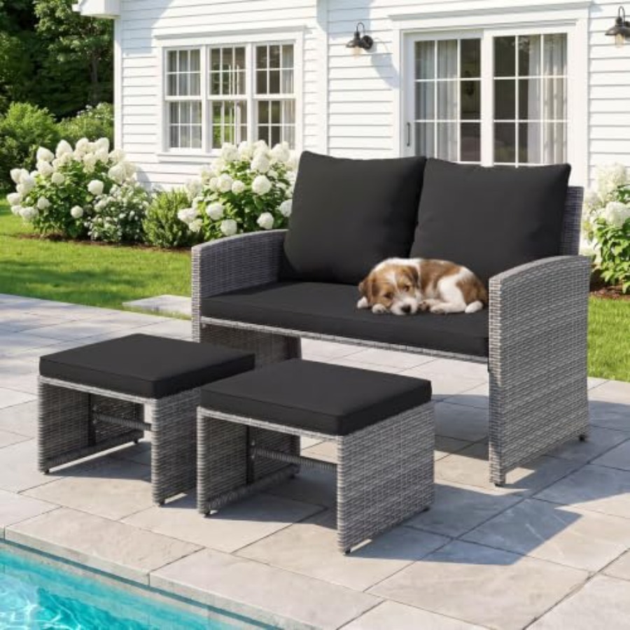 Buitenbank met 2 voetenbanken, - Outdoor Furniture Loveseat recensie en prijs