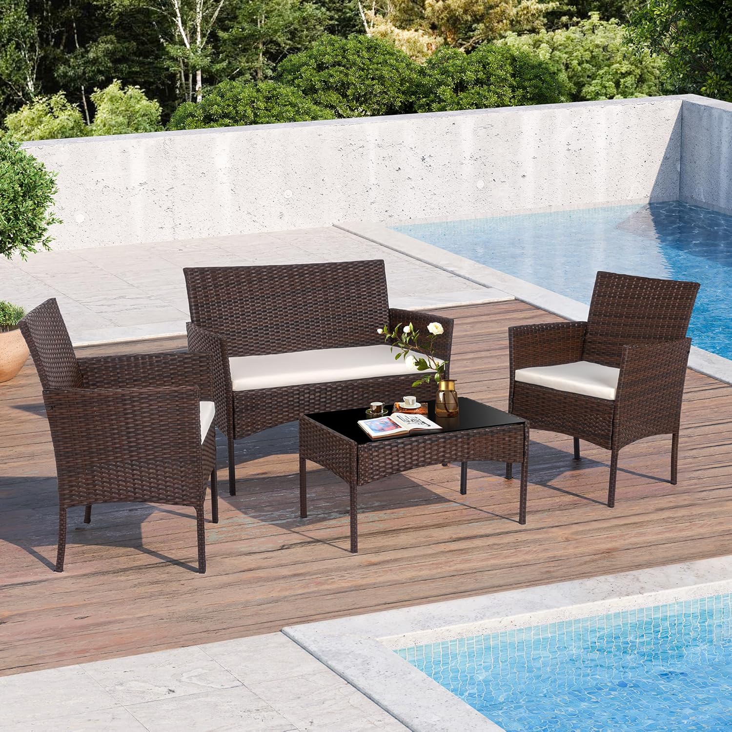 Bruine Wicker Rattan 4-delige  - Outdoor Furniture Loveseat recensie en prijs