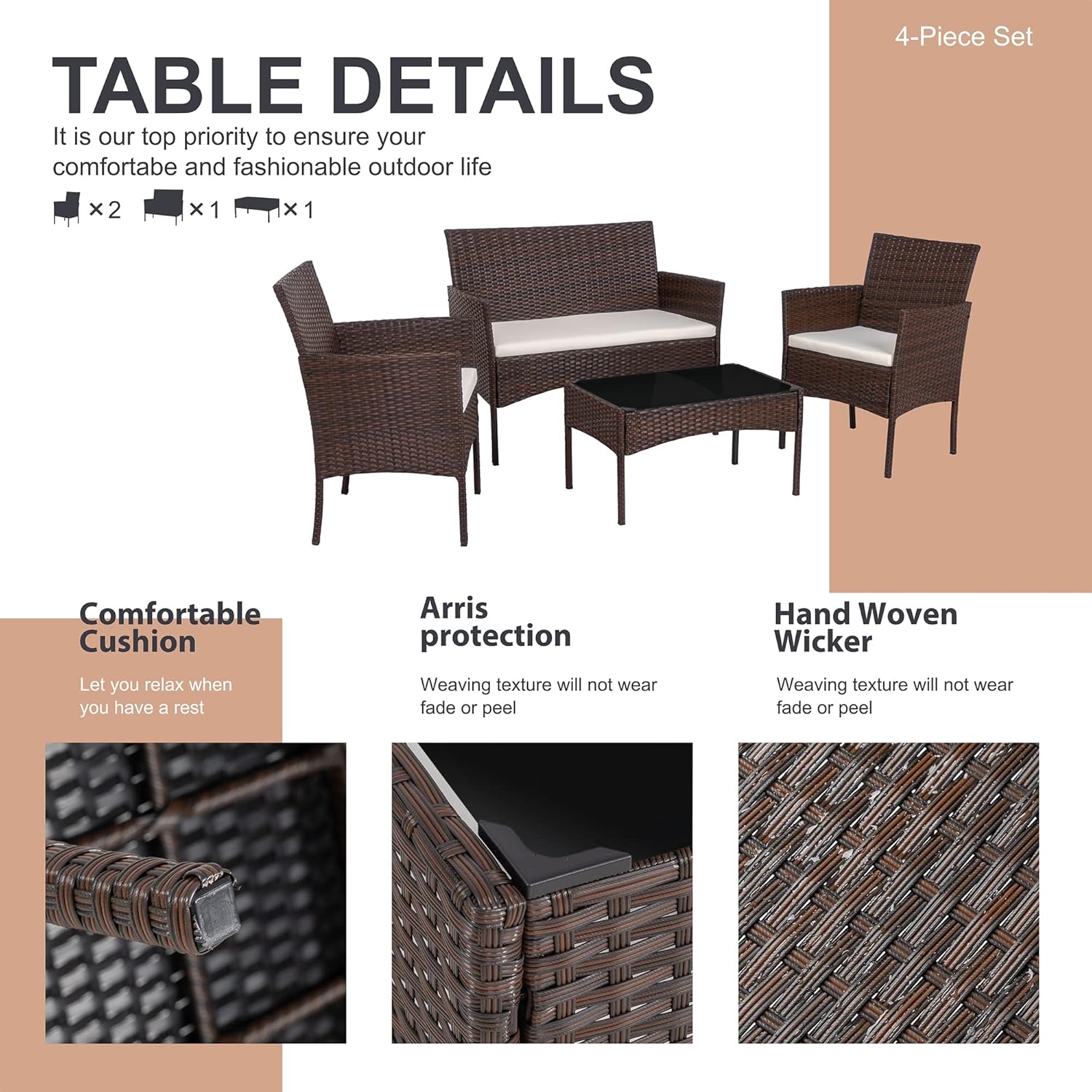 Bruine Wicker Rattan 4-delige  - Outdoor Furniture Loveseat recensie en prijs